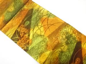 芝草に菊・流水模様織り出し　袋帯